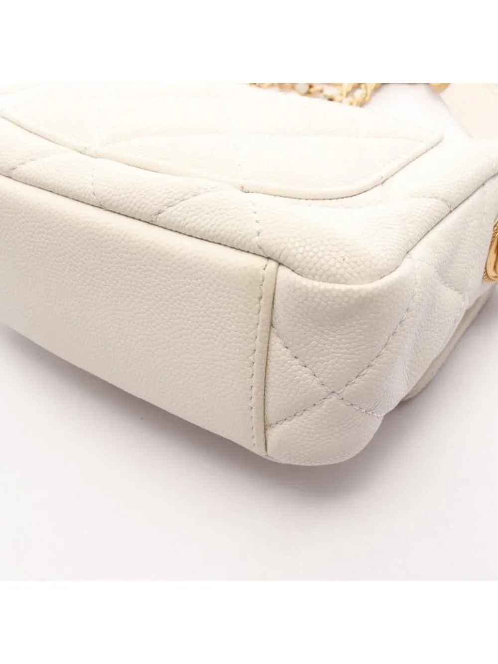 Chanel Shoulder Bag Quilted Mini Flap White Caviar Leather Small Chain